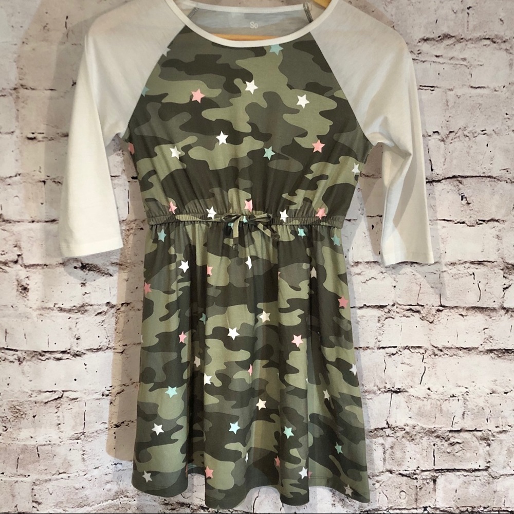 SO Casual Dress with 3/4” Sleeve, Army, Size 12